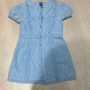 GAP Light Blue Denim Button-Front Dress with Scalloped Trim